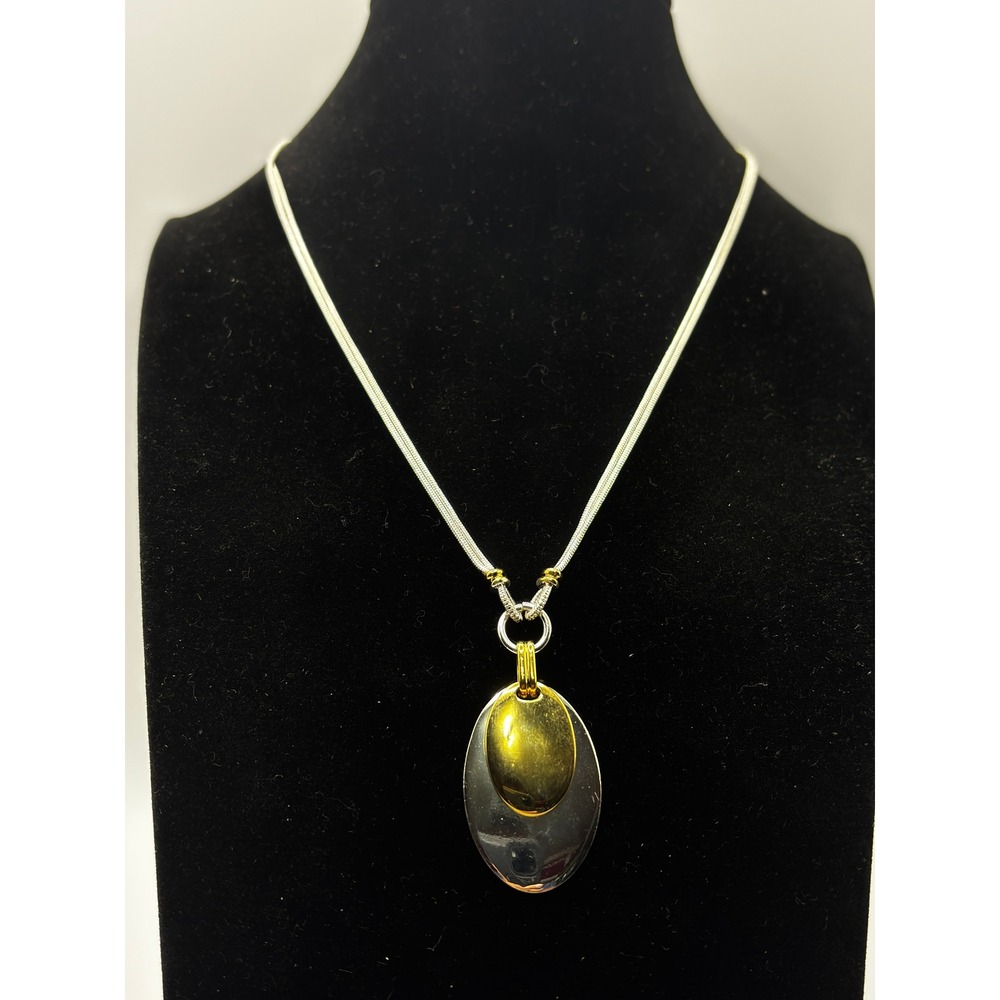 Napier Pendant Necklace Womens 15" Silver Gold Two Tone Double Cord Oval Layered